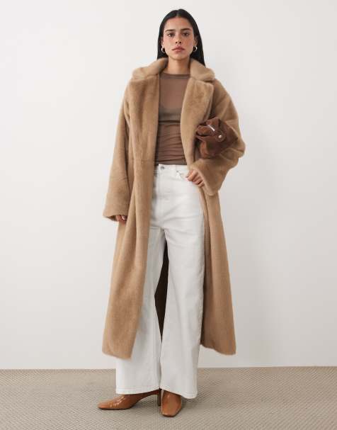 4th & Reckless - abrigo maxi beige con cuello de piel sintética cepillada y cintura con lazo - view 1