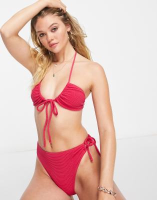 4th & Reckless addilyn rib bikini top in magenta - ASOS Price Checker