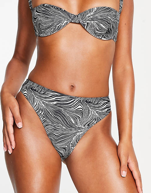4th & Reckless Aimi high waist bikini bottoms in monochrome print
