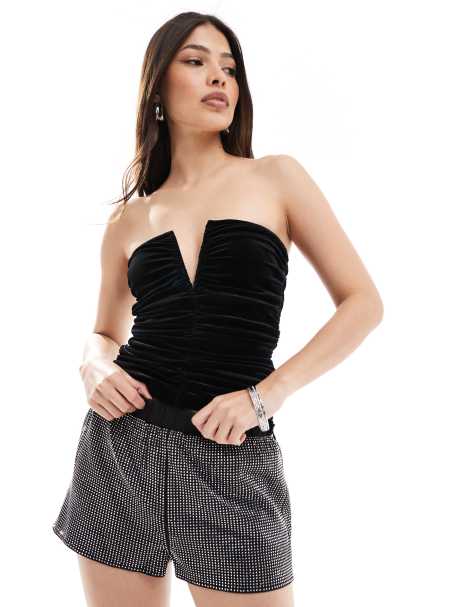 4th & Reckless all over hotfix hotpant shorts in black - view 1