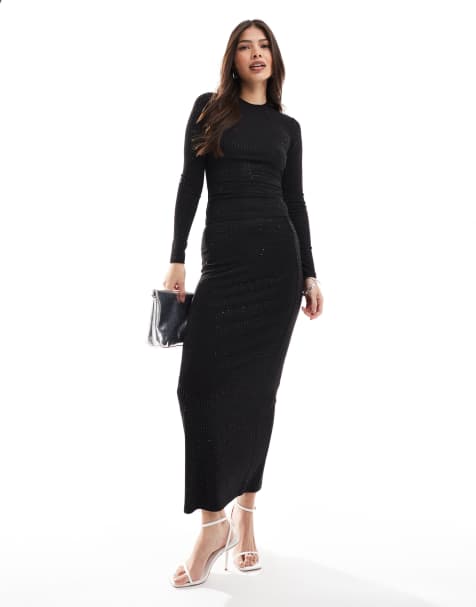 4th & Reckless all over hotfix long sleeve top and maxi skirt set in black - view 1
