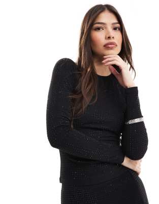 4th & Reckless All Over Hotfix Long Sleeve Top In Black - Part Of A Set