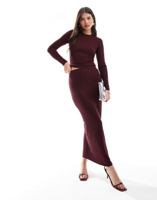 4th & Reckless 4th & Reckless all over hotfix maxi skirt co-ord in burgundy-Red