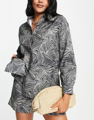 4th & Reckless andie co-ord printed linen shirt in monochrome print