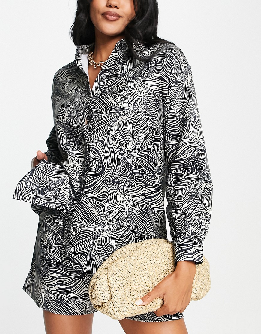 4th & Reckless andie co-ord printed linen shirt in monochrome print-Black
