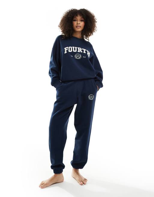 4th & Reckless - Apollo - Lounge joggingbroek met boorden in marineblauw