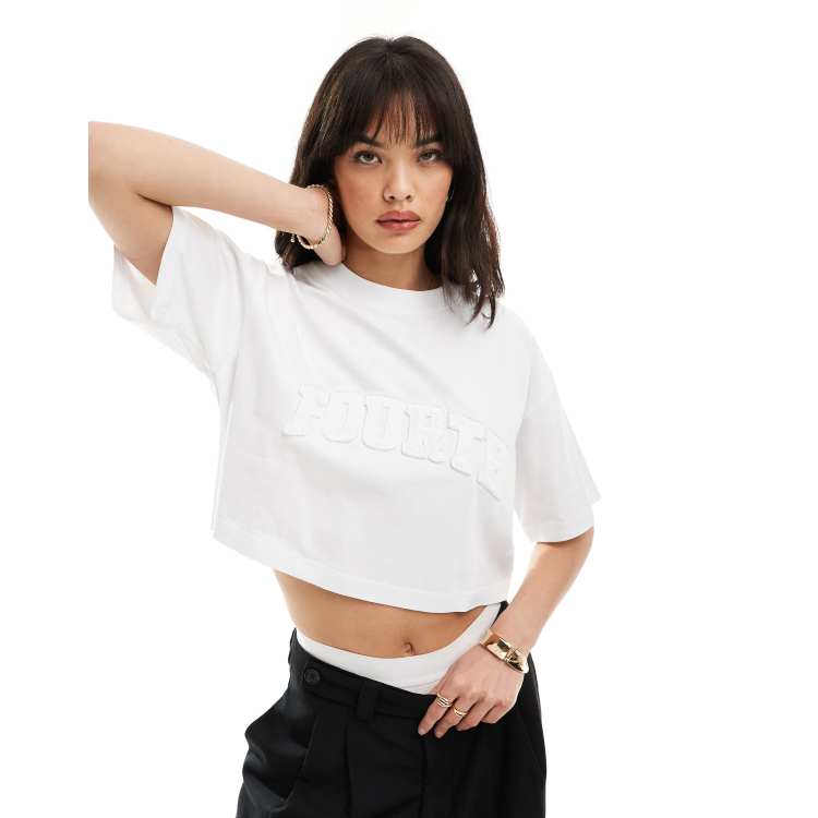 4th & Reckless applique logo boxy t-shirt in white | ASOS