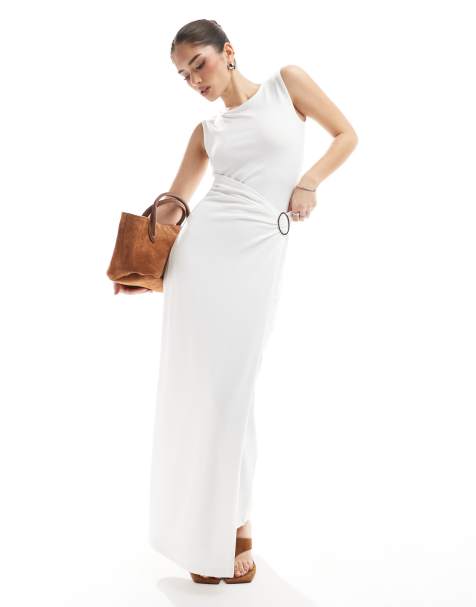 4th & Reckless – Ärmelloses Maxikleid in Weiß mit Drapierung und Ringverzierung - view 1