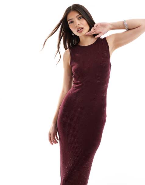 4th & Reckless – Ärmelloses Midaxi-Kleid in Burgunderrot mit ganzflächigem Strassbesatz - view 1