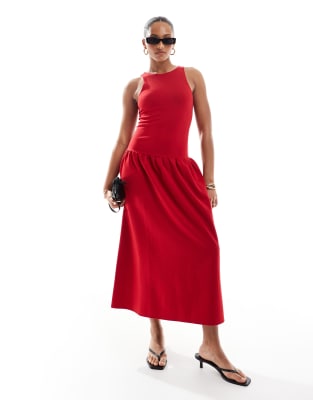 4th & Reckless - Ärmelloses Racerneck-Midaxikleid in Rot mit niedriger Taille