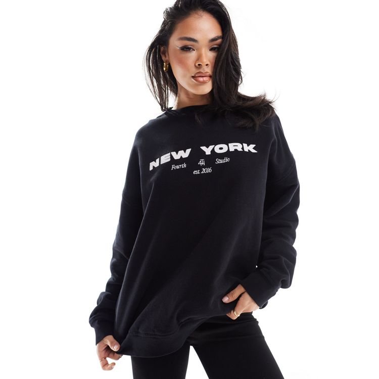 4th & Reckless Asha lounge New York embroidered sweatshirt in washed black