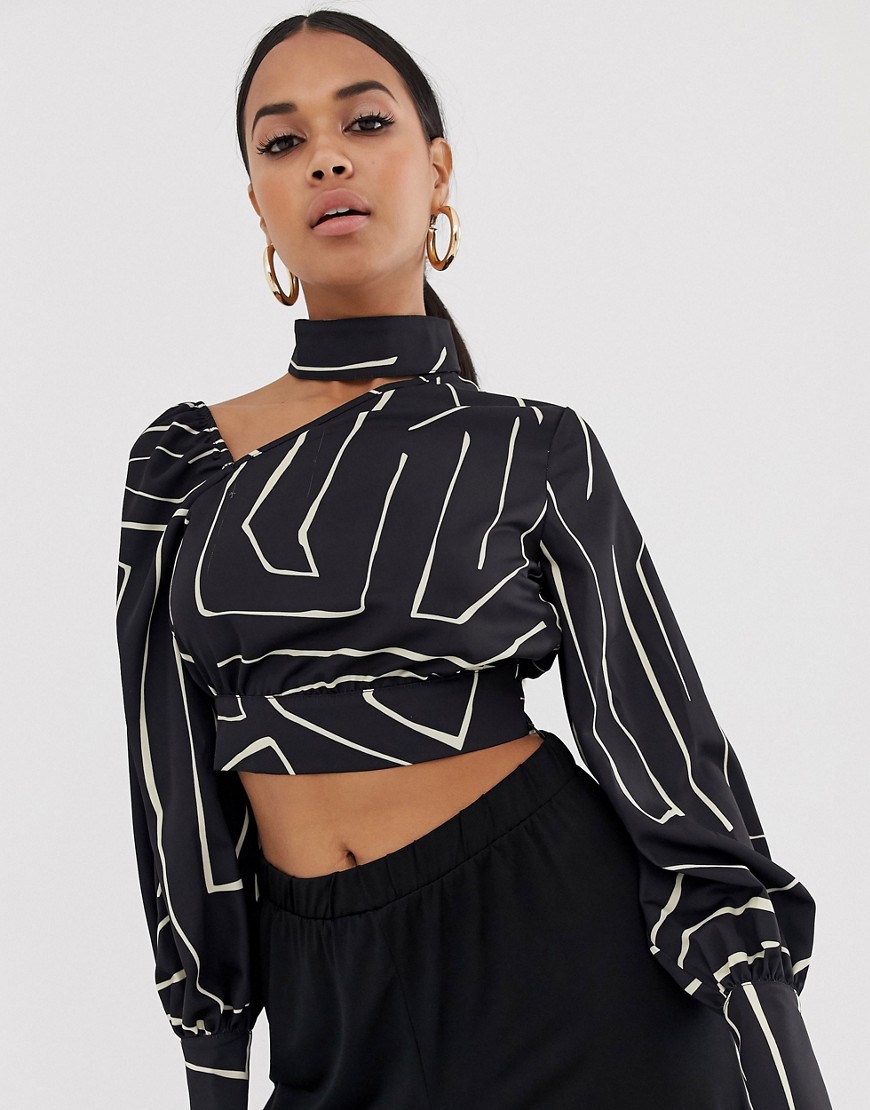 4th + Reckless asymmetric crop top in abstract print-Multi