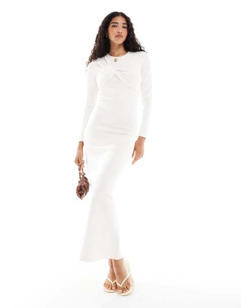 4th & Reckless asymmetric drape bust detail maxi dress in ecru - view 1