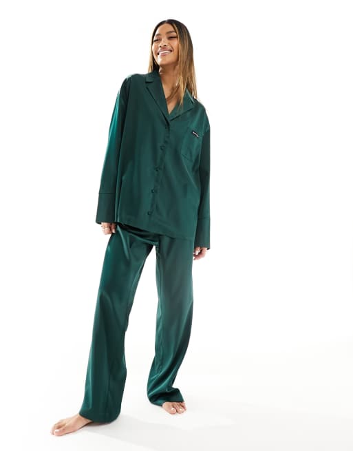 Women's Relaxed Pajama Set - Dark Emerald