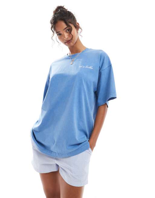 4th & Reckless back print washed longline t-shirt in blue | ASOS