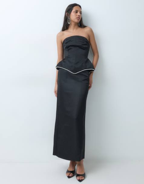 4th & Reckless bandeau bead detail structured hem top and skirt in black - view 1