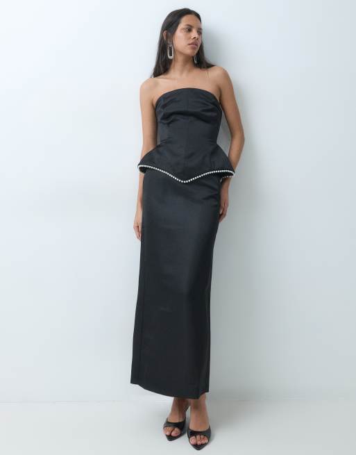 4th & Reckless bandeau bead detail structured hem top co-ord in black, 2 of 6