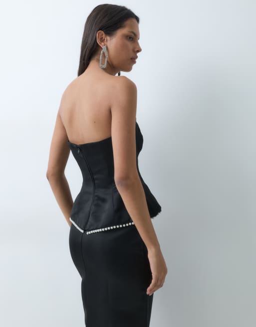 4th & Reckless bandeau bead detail structured hem top co-ord in black, 5 of 6