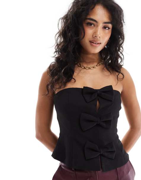 4th & Reckless bandeau bow detail corset top in black - view 1