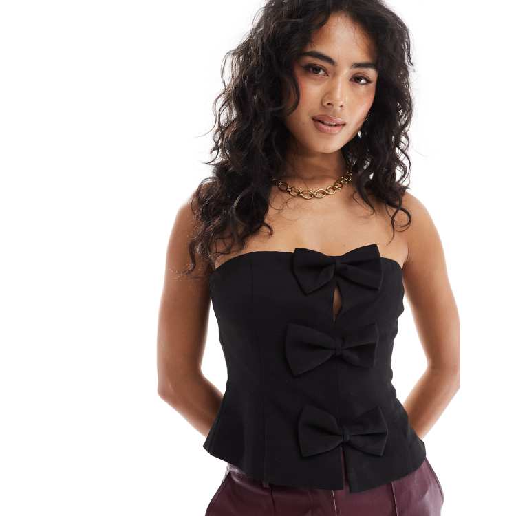 4th & Reckless bandeau bow detail corset top in black | ASOS