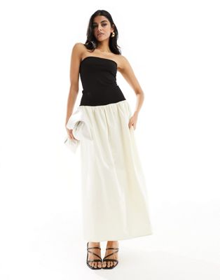 4th & Reckless Bandeau Contrast Dropped Waist Maxi Dress In Black And Cream-multi
