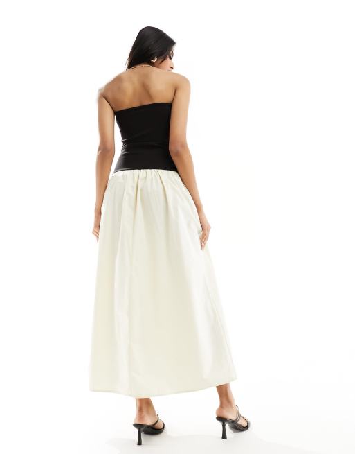 4th & Reckless bandeau contrast dropped waist maxi dress in black and cream  | ASOS