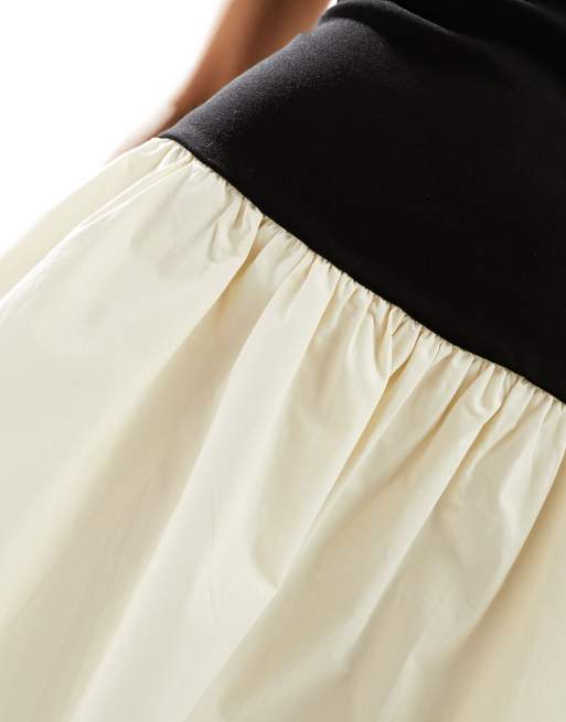 4th & Reckless bandeau contrast dropped waist maxi dress in black and cream  | ASOS