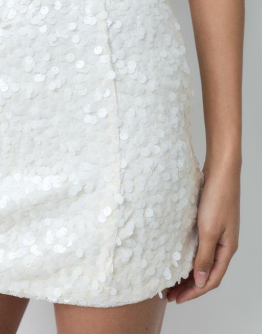 4th & Reckless bandeau curved neck sequin detail structured mini dress in cream, 3 of 5