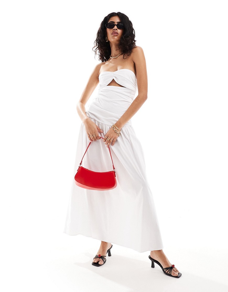 bandeau cut out dropped waist maxi dress in white