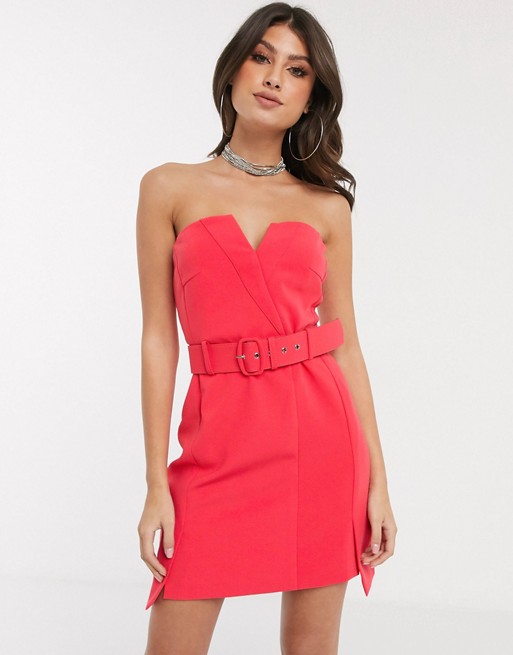 4th & Reckless bandeau dress with buckle detail in raspberry