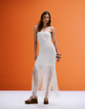 [4th & Reckless] 4th & Reckless bandeau fringed hem crochet mini dress in cream-White 8 Cream