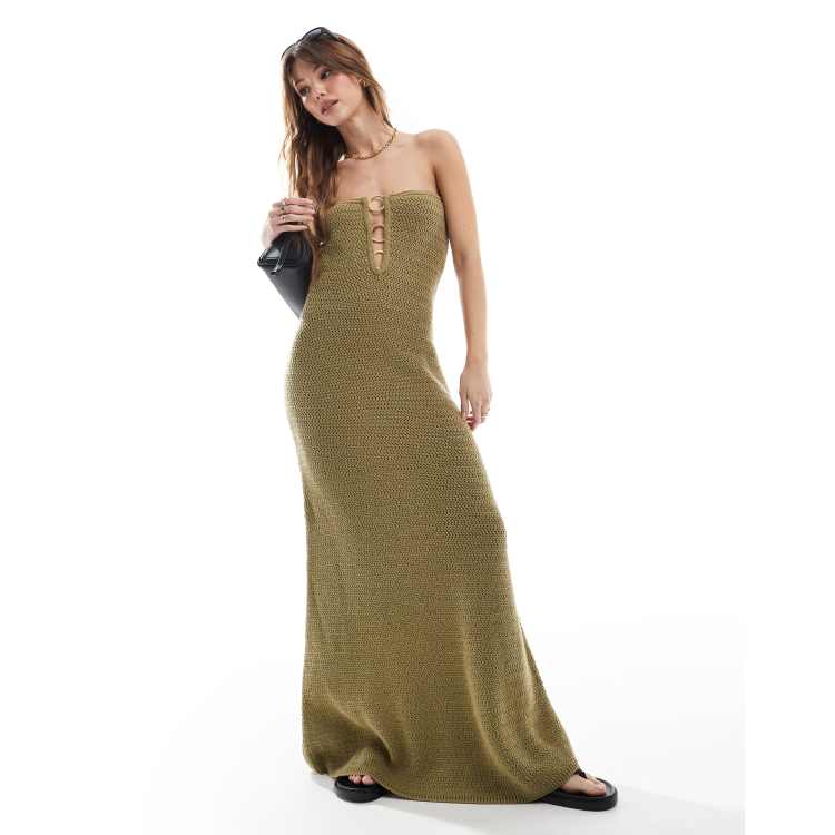 green emerald velvet dress Cindy Olive Green Crochet Dress  KanDy Coast