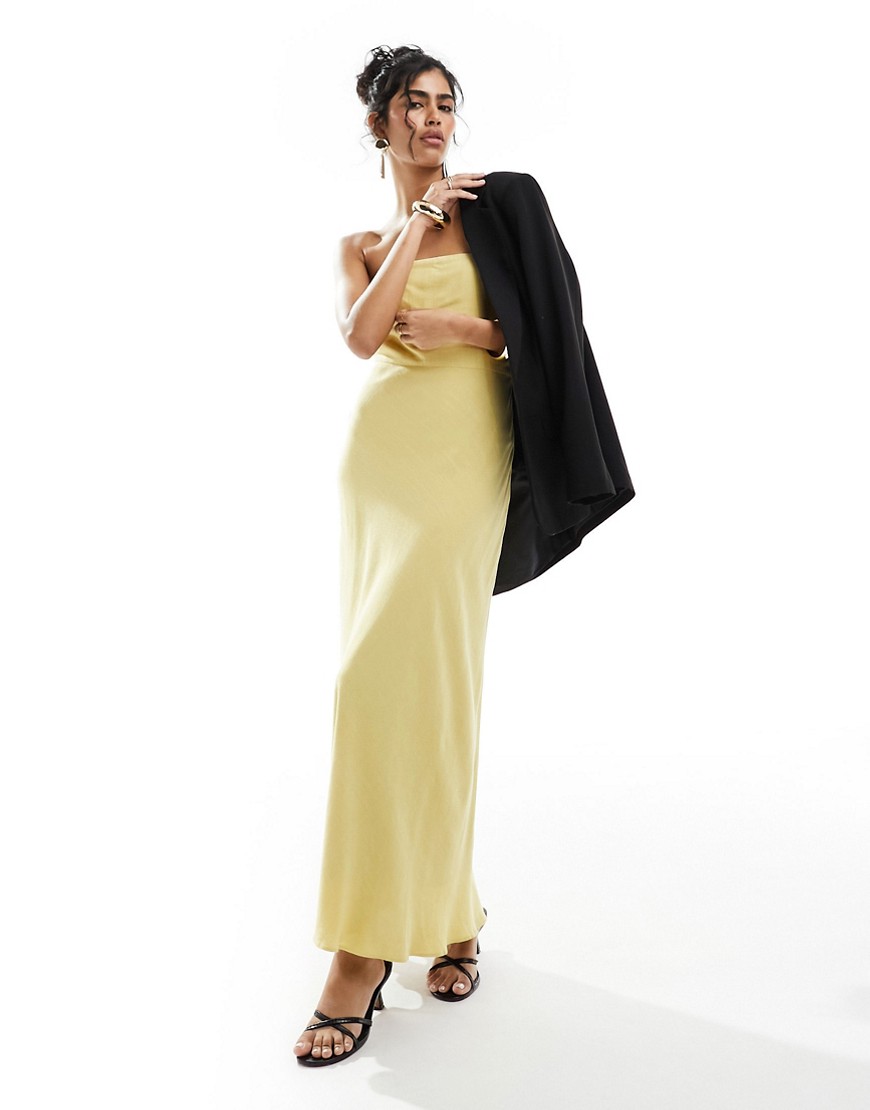 bandeau linen maxi dress in yellow