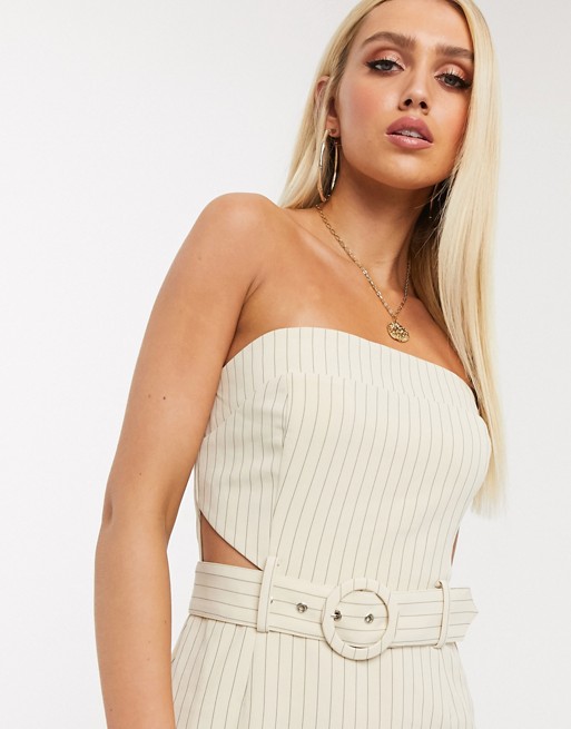 4th & Reckless bandeau midi pencil dress with belt in pinstripe