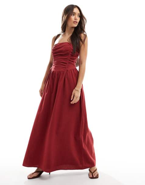 4th & Reckless bandeau ruched detail maxi dress in rust - view 1