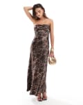 [4th & Reckless] 4th & Reckless bandeau satin maxi dress in brown snake print-Multi 8 SNAKE