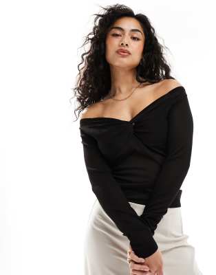 4th & Reckless 4th & Reckless bardot sheer twist detail top in black