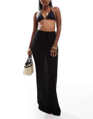 4th & Reckless 4th & Reckless bari open knit maxi beach skirt in black