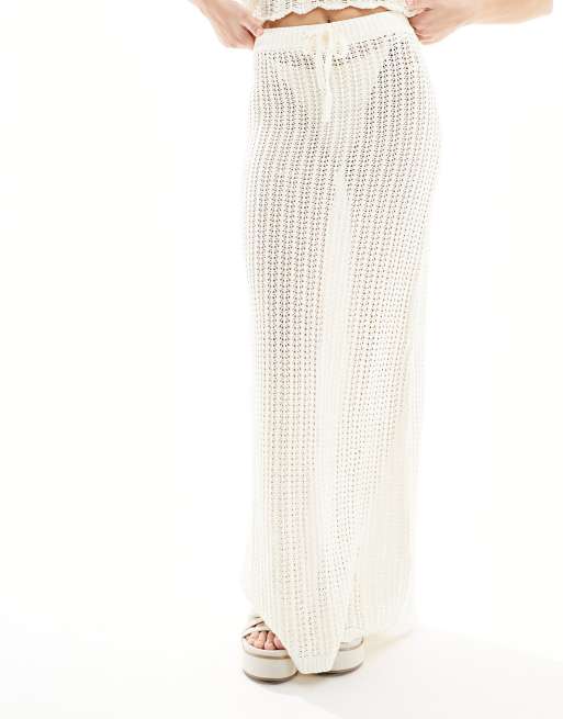 4th & Reckless Bari open knit maxi beach skirt in cream, 4 of 5
