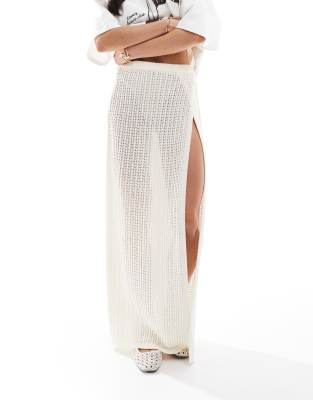 4th & Reckless Beach Crochet Wrap Maxi Skirt In White
