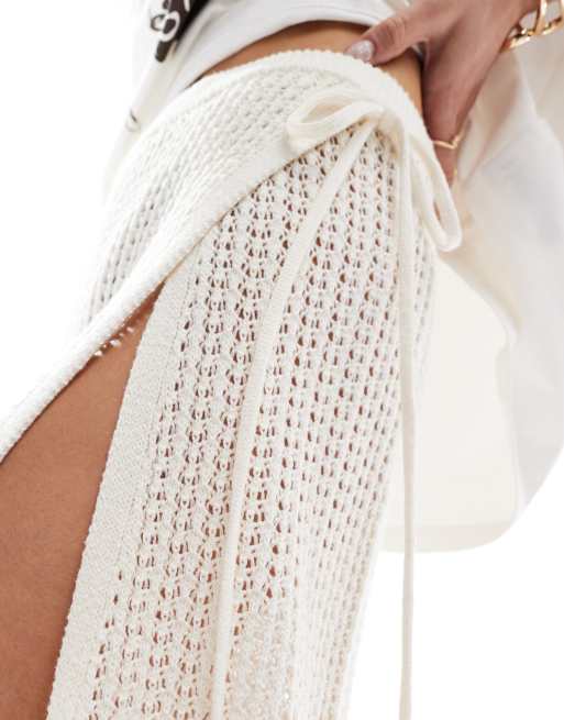 4th Reckless beach crochet wrap maxi skirt in cream ASOS