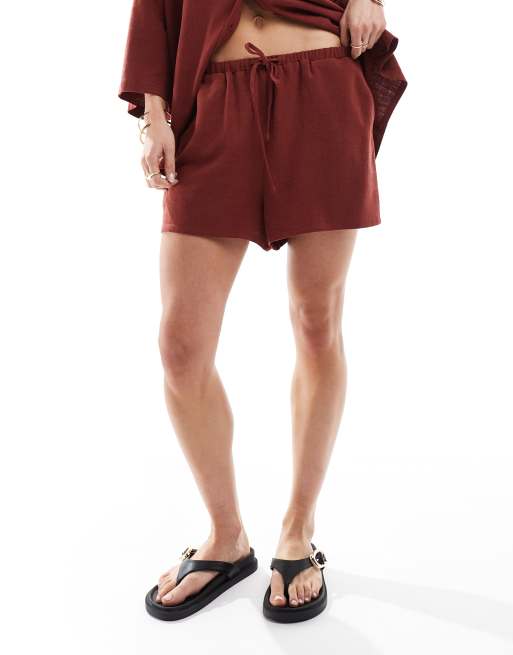 4th & Reckless beach linen blend tie waist shorts in rust - part of a set, 2 of 5