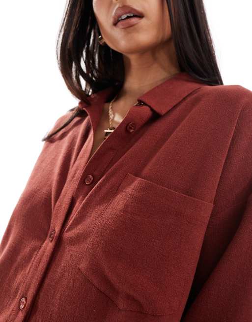 4th & Reckless beach linen blend wide sleeve shirt co-ord in rust