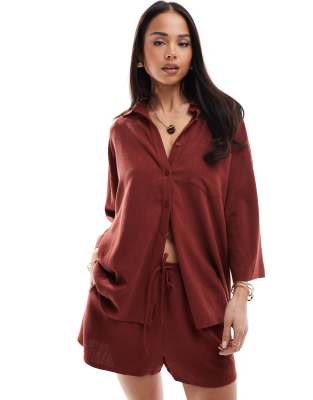 4th & Reckless beach linen blend wide sleeve shirt in rust - part of a set