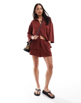 4th & Reckless Beach Linen Blend Wide Sleeve Shirt In Orange