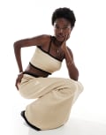 [4th & Reckless] 4th & Reckless beach ribbed knit contrast trim crop top in cream (part of a set)-White 14 Ecru