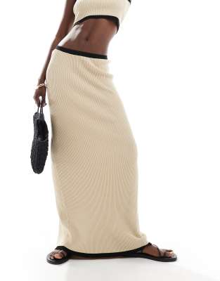 4th & Reckless Beach Ribbed Knit Contrast Trim Maxi Skirt In White