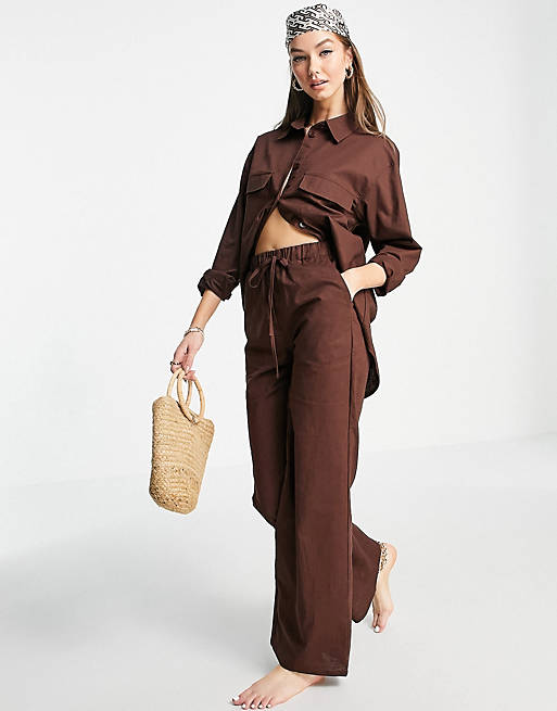 Trousers & Leggings 4th & Reckless beach trouser co-ord in chocolate 