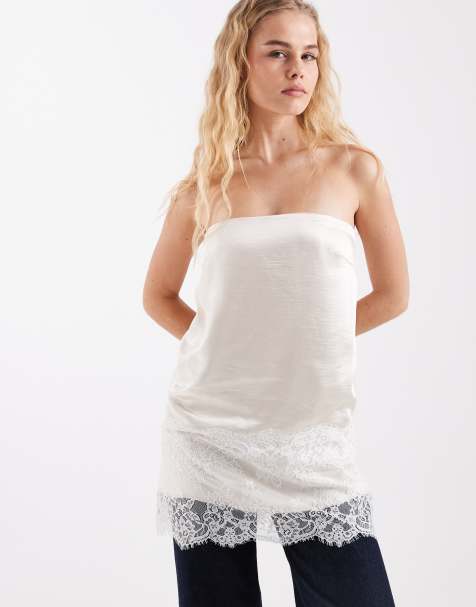 4th & Reckless - Beige bandeau-top i satin med blondekant - view 1