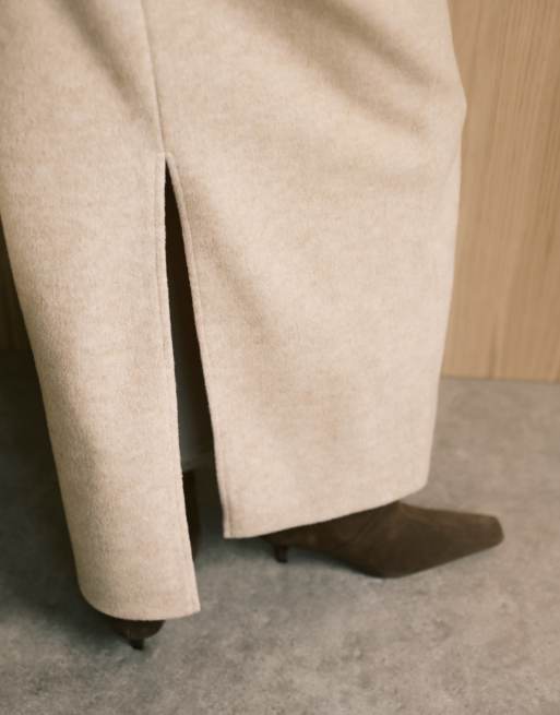 4th & Reckless – Beige maxikjol med yllekänsla och slits baktill, del av set, 3 av 4